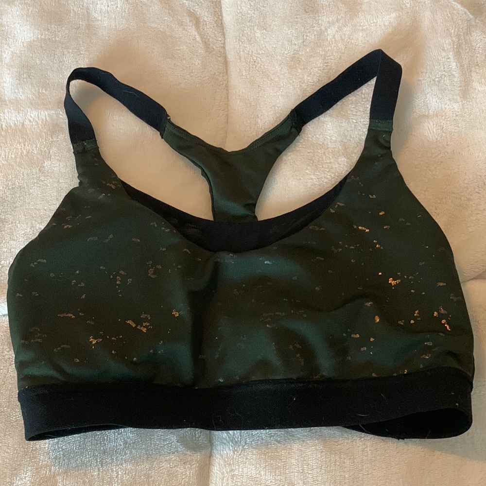 Dark green with gold specks sports bra